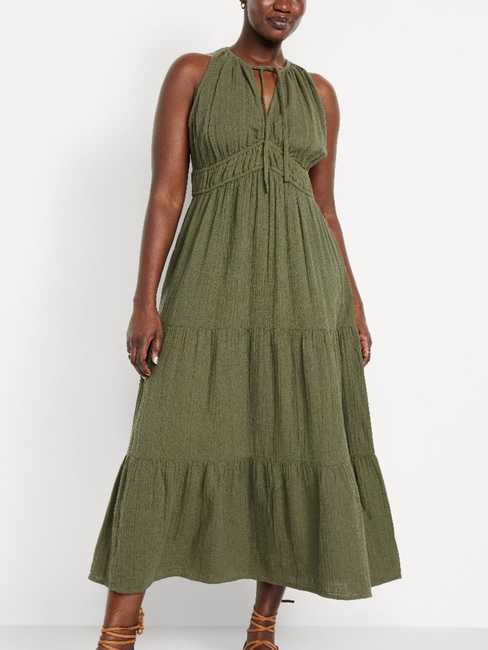 (NWT) Old Navy - green fit & flare crinkle cotton gauze maxi Dress (large)